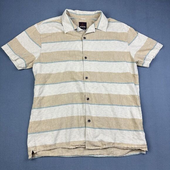 Prana Shirt Mens XL Striped Crocket Camp Hemp Organic Cotton Blend Outdoor Gorp - Picture 1 of 12